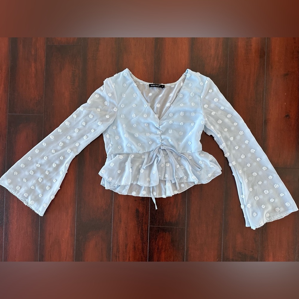 Peplum cropped long sleeve top - light blue